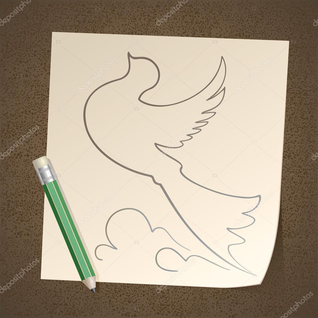 Dessin Oiseau Sur Papier Au Crayon Image Vectorielle