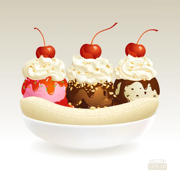 Sorvete banana split — Vetor de Stock