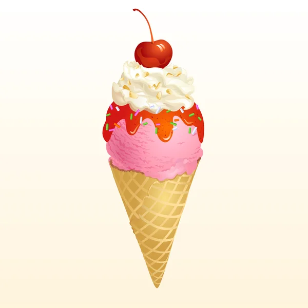 Cono de helado de fresa — Vector de stock