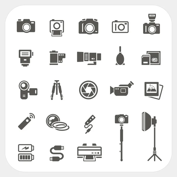 Conjunto de iconos de cámara y accesorios de cámara — Vector de stock