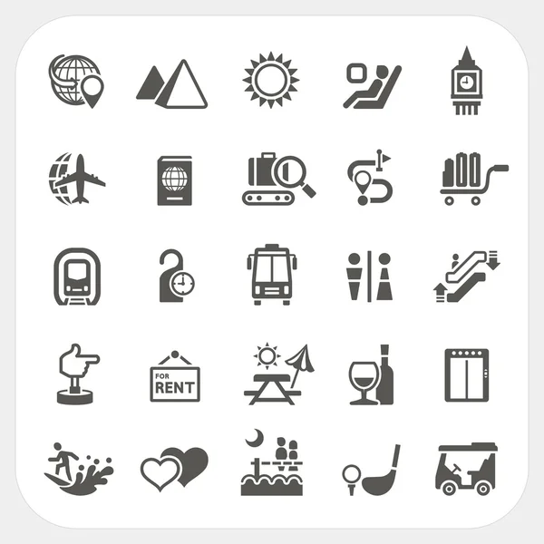 Conjunto de iconos de viaje y transporte — Vector de stock