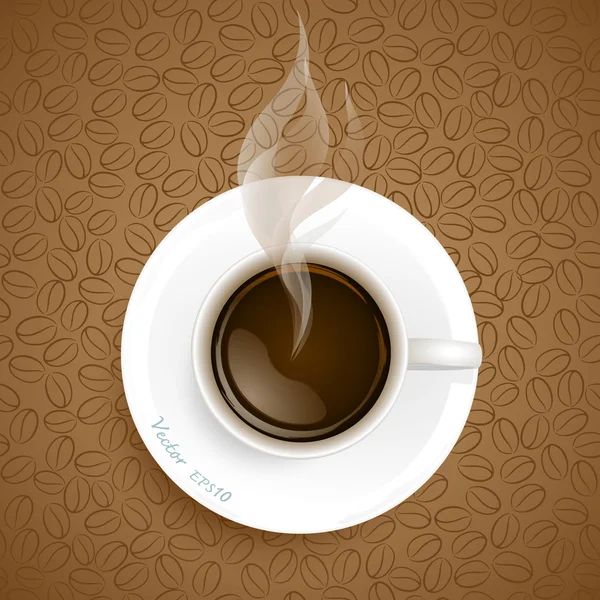 Tasse Kaffee auf Kaffeebohnen Hintergrund — Stockvektor