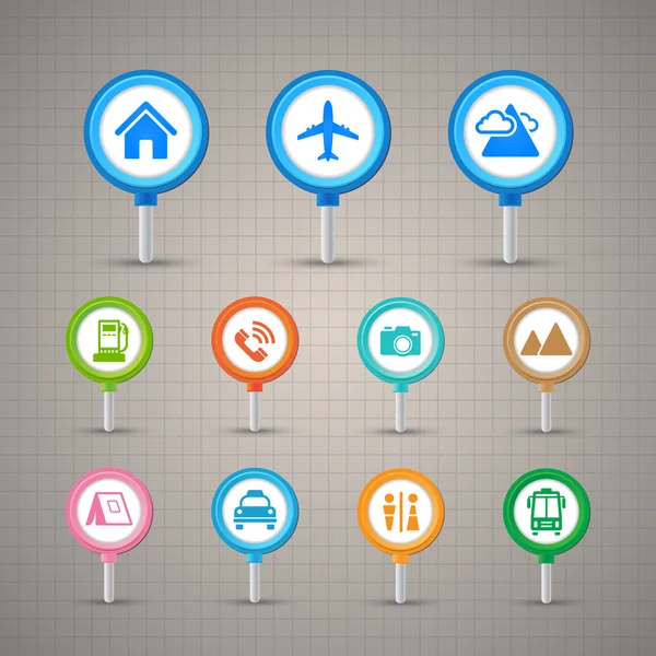 Kaartspelden met vervoer icons set — Stockvector