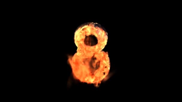 Burning number isolated on black (with matte) — Stock Video