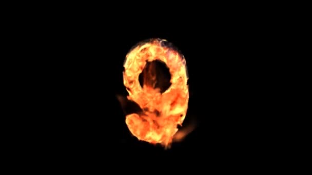 Burning number isolated on black (with matte) — Stock Video