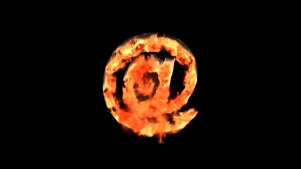 Burning email symbol isolated on black (with matte) — Stock Video