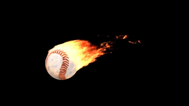 Burning baseball ball isolated on black (with matte) — Stock Video