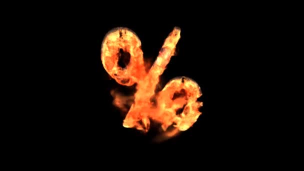 Burning percent symbol isolated on black (with matte) — Stock Video