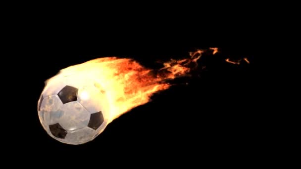 Burning soccer ball isolated on black (with matte) — Stock Video