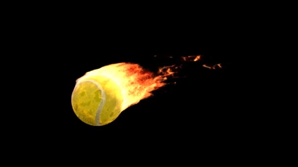 Палаючий тенісний м'яч ізольований на чорному (з матовим ) — стокове відео