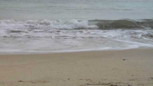 Mer vague slam sur une plage avec de la mousse 