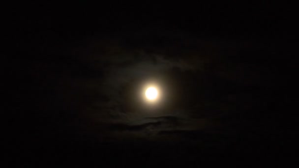 Luna llena brillante en el cielo nocturno brumoso lapso de tiempo — Vídeo de stock