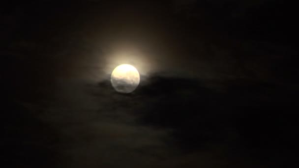 Full glowing moon on foggy night sky time lapse — Stock Video