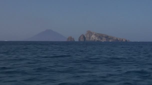 View of the Stromboli volcano over the sea, Italy — Stock Video