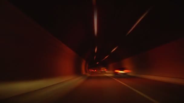 Driving through tunnel, abstract with motion blur and glow — Stock Video