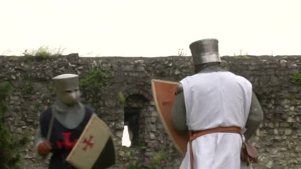 Боевые средневековые рыцари — стоковое видео