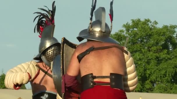 Roman legionaries during the reencatment — Stock Video