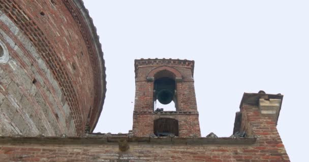 Sinos Tocando Torre Sineira Abadia Românica Italiana Com Som — Vídeo de Stock