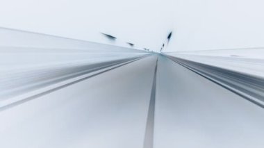 Abstract driving in highway. Fish-eye, time-lapse, motion blur