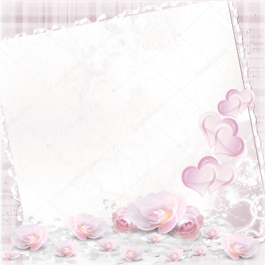 Valentines and wedding background with hearts and flowers