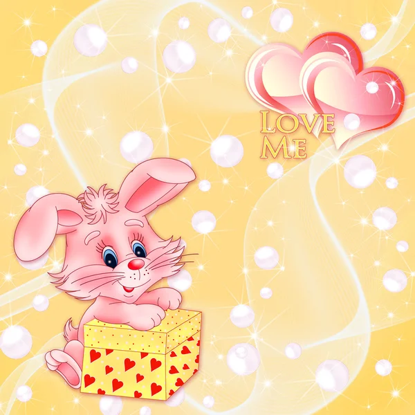 Vector valentines background with hearts and bunny — Stock Vector