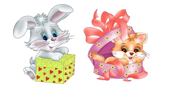 Bunny en kitten — Stockvector