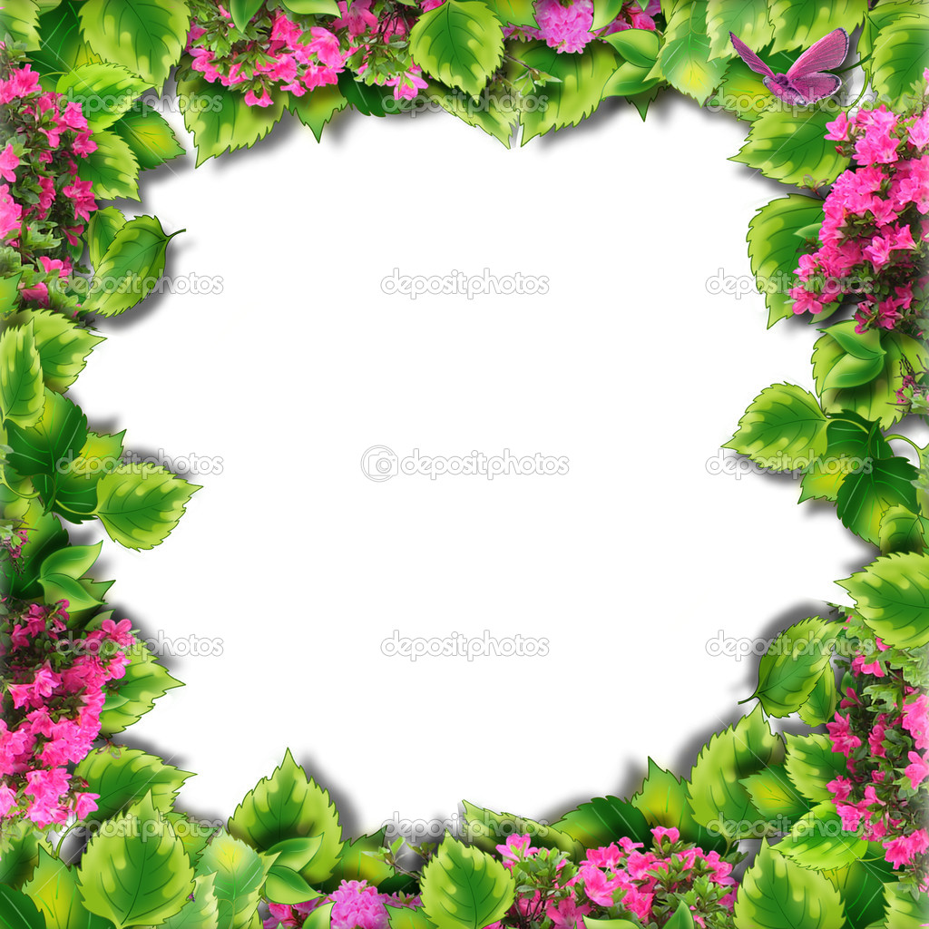 Background photo frames and green leaves