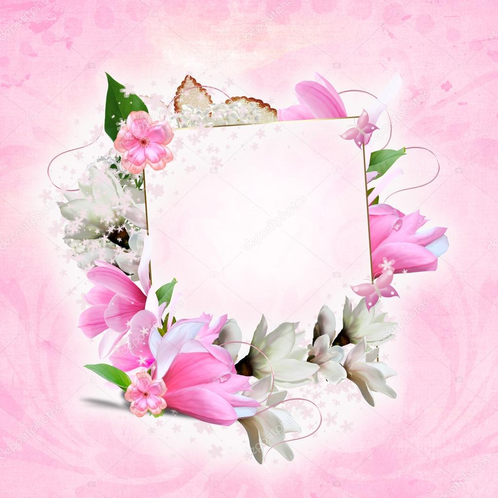 Valentines and wedding background with flowers and frame Stock Photo by  ©maomirol 34269925