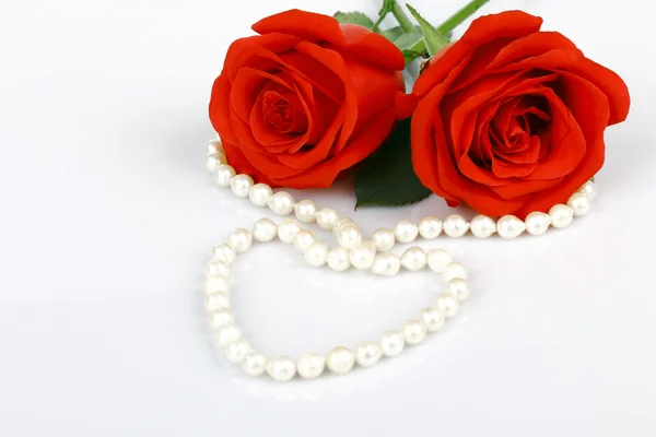 Elegant rose met ketting — Stockfoto