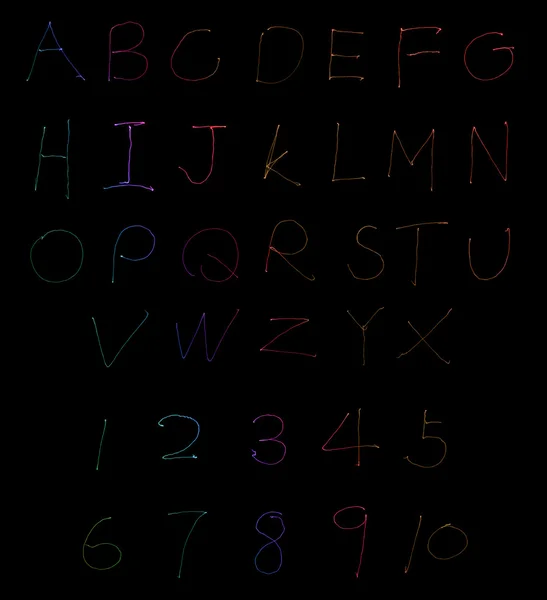 Lichtmalerei Fotografie des Alphabets und der Zahlen 1 bis 9 — Stockfoto