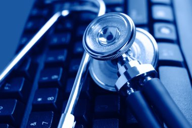 stethoscoop en toetsenbord illustreren concept van digitale uitgevoerd met securit