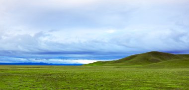 Mavi gökyüzünün arka planında bir alan