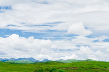 Mavi gökyüzünün arka planında bir alan