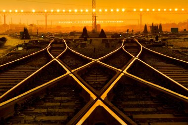 Cargo train platform at sunset with container clipart