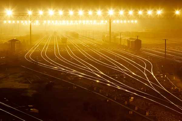 夜のとばりの下で貨物列車フィールド, — ストック写真