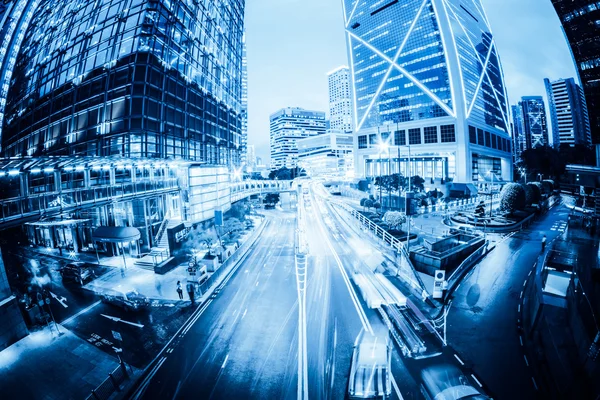 Traffic with blur light through city at night — Stock Photo, Image