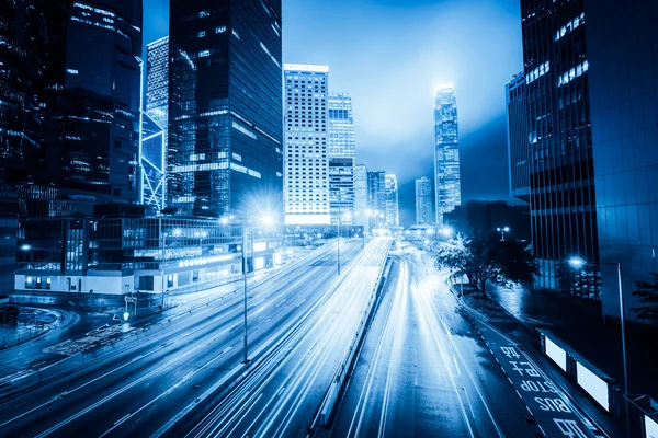 Traffic with blur light through city at night — Stock Photo, Image