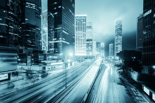 Traffic with blur light through city at night — Stock Photo, Image