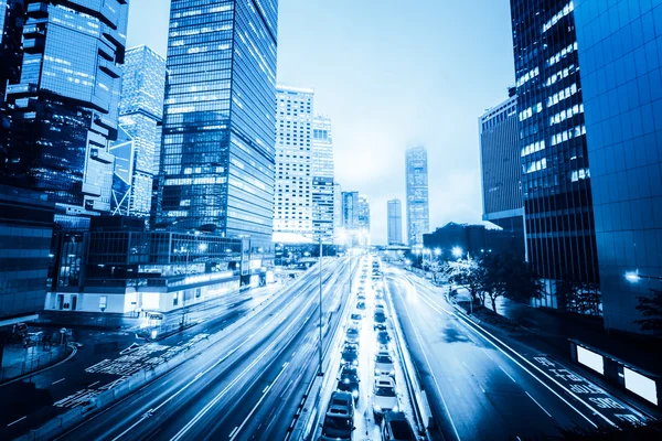 Traffic with blur light through city at night — Stock Photo, Image