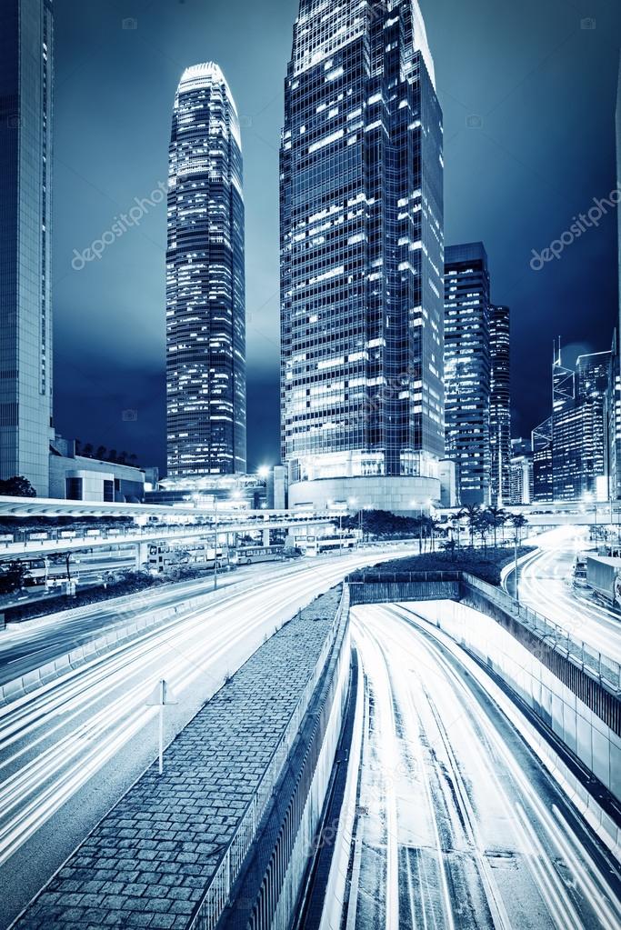 Traffic with blur light through city at night
