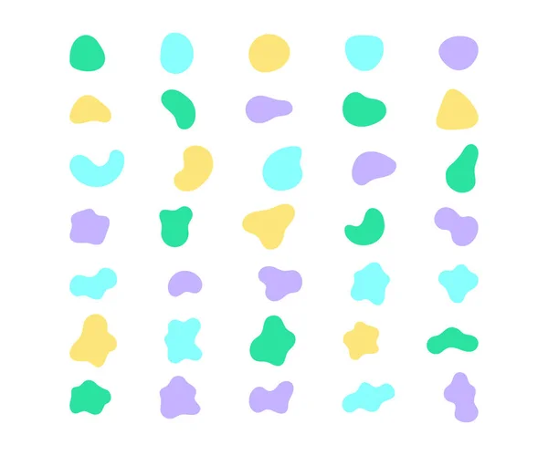 Organiczne abstrakcyjne losowe kształty kolorów blob minimalny design. Płyn nieregularne formy elementów. Płynne sylwetki plamy, amorficzna woda z ramki, kreatywna bańka. Ilustracja wektora — Wektor stockowy