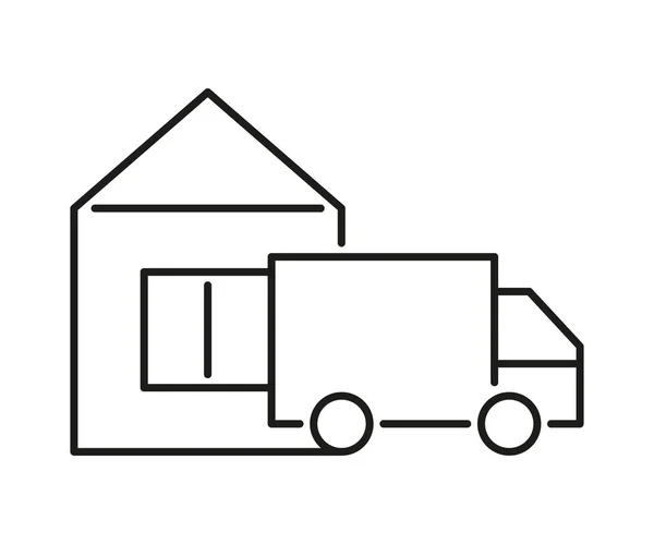 Icono de furgoneta. Camión enviar orden a casa. Ilustración vectorial — Vector de stock