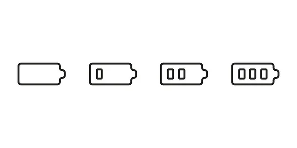 Zet de batterij op niveau van laag in vol, lijn pictogram. Power batterij met energie. Vectorteken — Stockvector