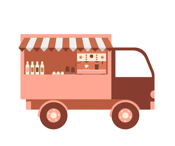 Koffie food truck, cafe winkel op straat stad. Van met koffie automatiseren en andere warme drank. Vectorillustratie — Stockvector