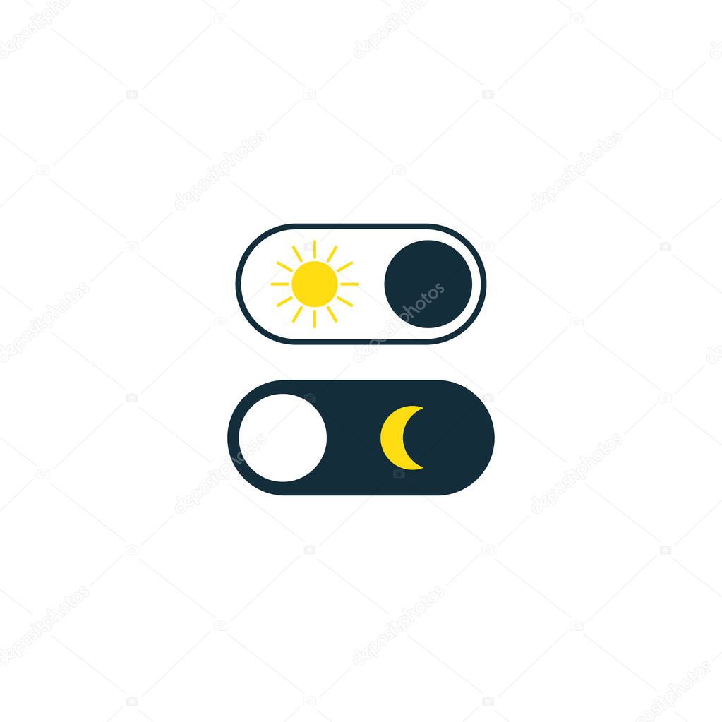 Sun to moon switch icons. Change of night and day. Interface design. Switch button. Vector