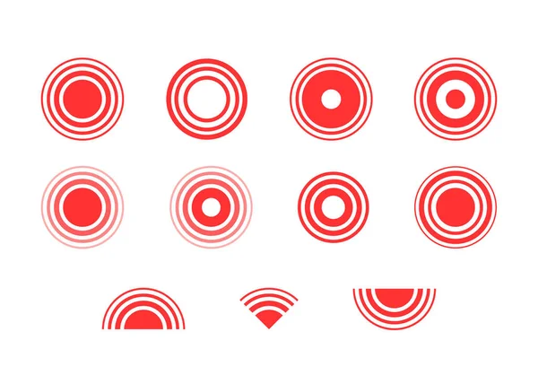 Локализация Боли Знак Импульса Красный Круг Набор Боль Красные Кольца — стоковый вектор