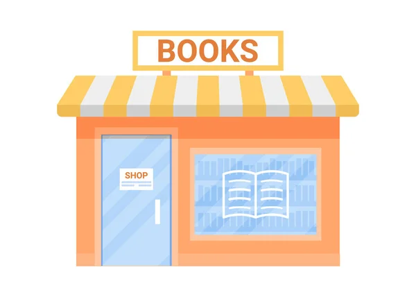 Книжковий магазин зовнішній, читальний магазин. Напис на фасаді будинку. Маленький книжковий магазин у будинку. Векторні плоскі ілюстрації — стоковий вектор