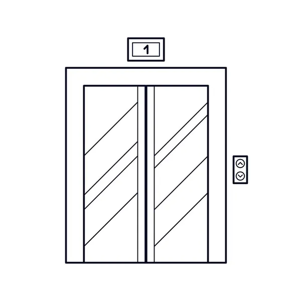 Elevator in house, door lift for transportation, line art. Iron cabin for movement of people and cargo. Up and down electricity cebine. Vector line illustration — Stock Vector