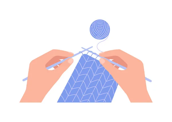Tricot fait main, enseignement au crochet à la maison. Apprendre le fil à tricoter. Faire des vêtements. Illustration vectorielle — Image vectorielle
