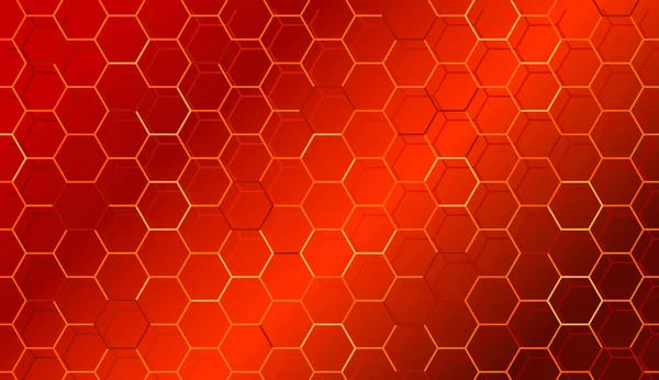 赤い燃えるハニカム ハニカムからグリッドの背景 抽象的なホットパターン ベクターイラスト — ストックベクタ
